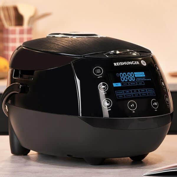 REISHUNGER Cuiseur riz (rice cooker) & cuiseur vapeur numérique noir avec avec bol en céramique & - 12 programmes, technologie 7 phases, 1.5 l jusqu'à 8 personnes - Robot cuiseur