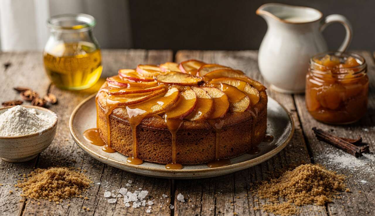 Recette de gâteau aux pommes normand avec sauce caramel : dessert gourmand