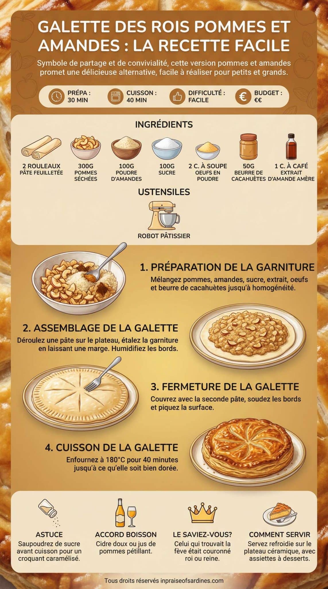 Fiche recette Galette des Rois pommes et amandes : la recette facile