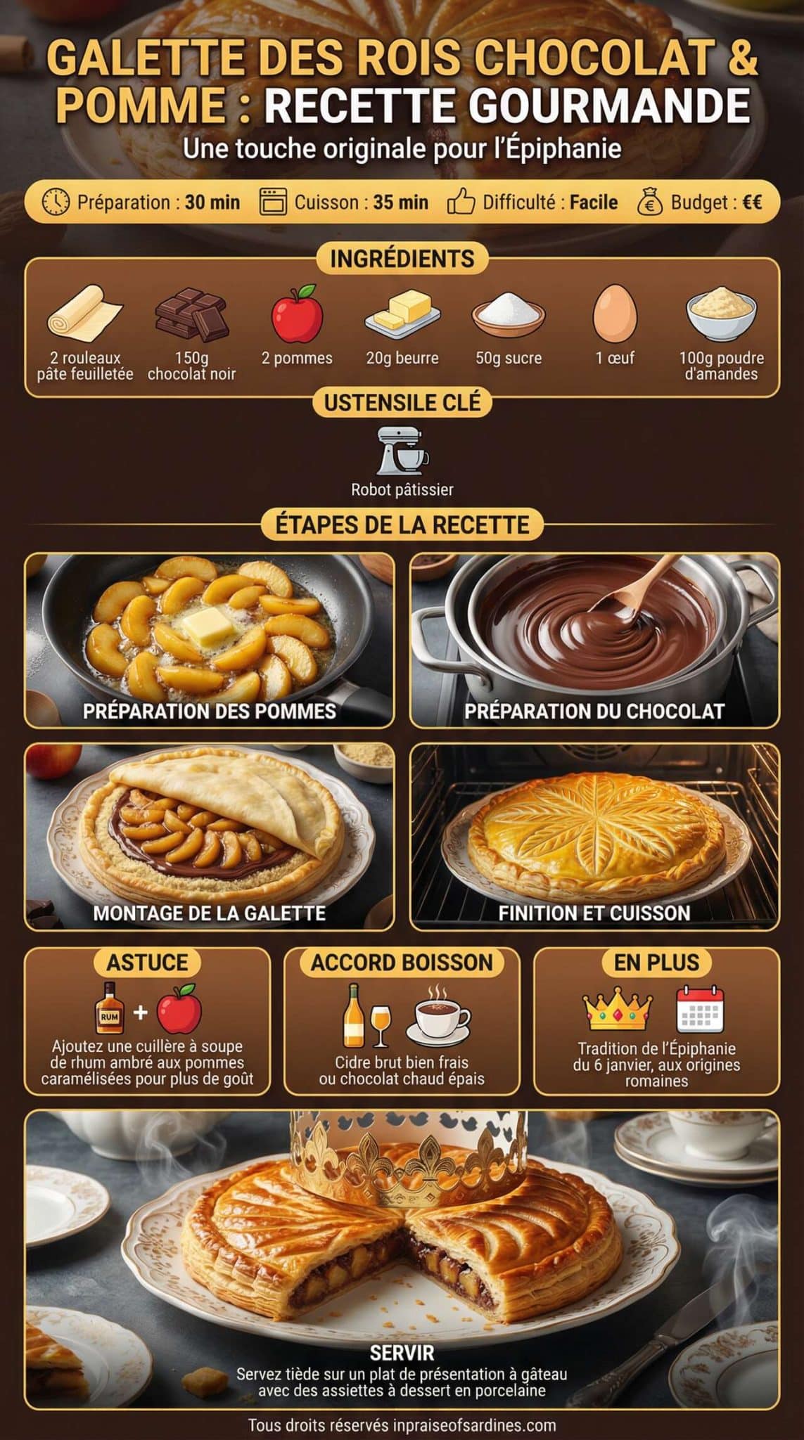 Fiche recette Galette des Rois au Chocolat et Pomme : recette Gourmande