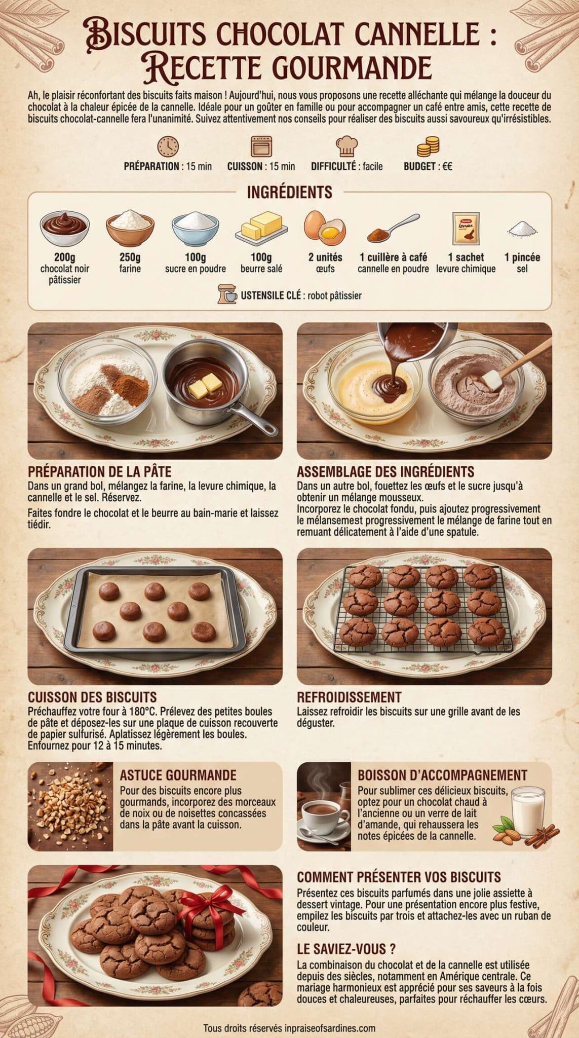 Fiche recette Biscuits chocolat cannelle : recette gourmande