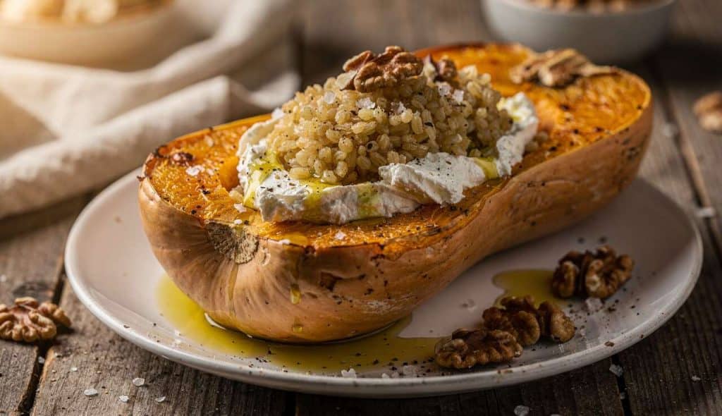 Butternut farcie au fromage de chèvre et boulgour : recette savoureuse