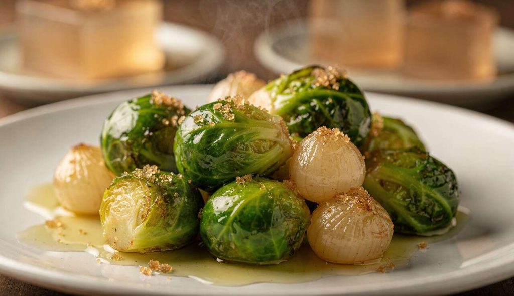 Choux de Bruxelles et oignons sauciers glacés : recette savoureuse
