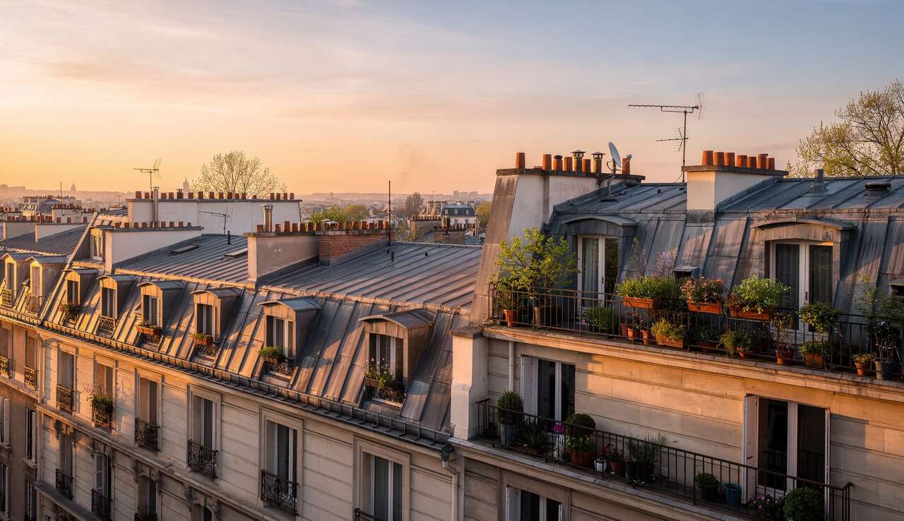 Les rooftops parisiens au coucher du soleil