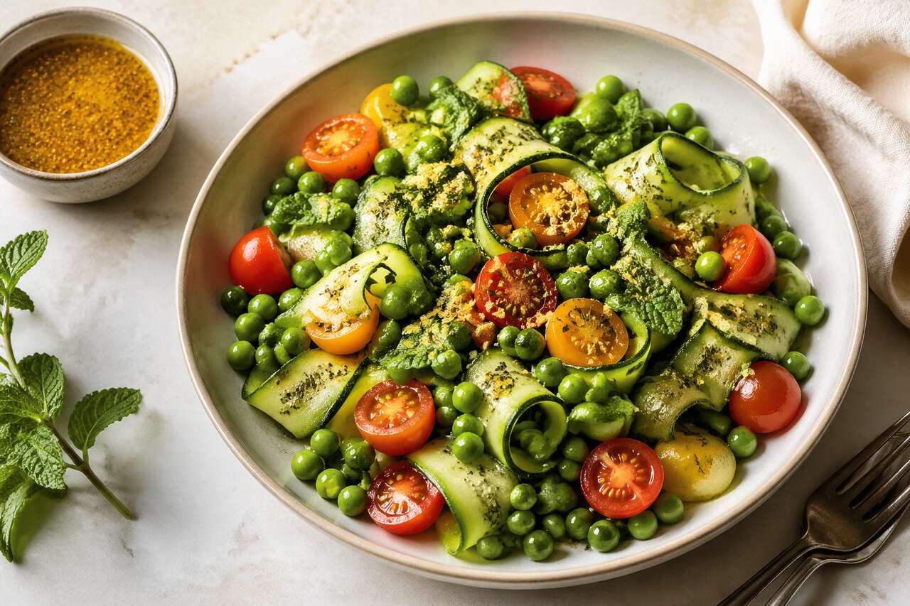 Salade de Printemps : pois, tomates et Courgettes