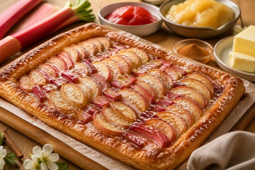 Tarte fine rhubarbe et pomme : recette facile et délicieuse
