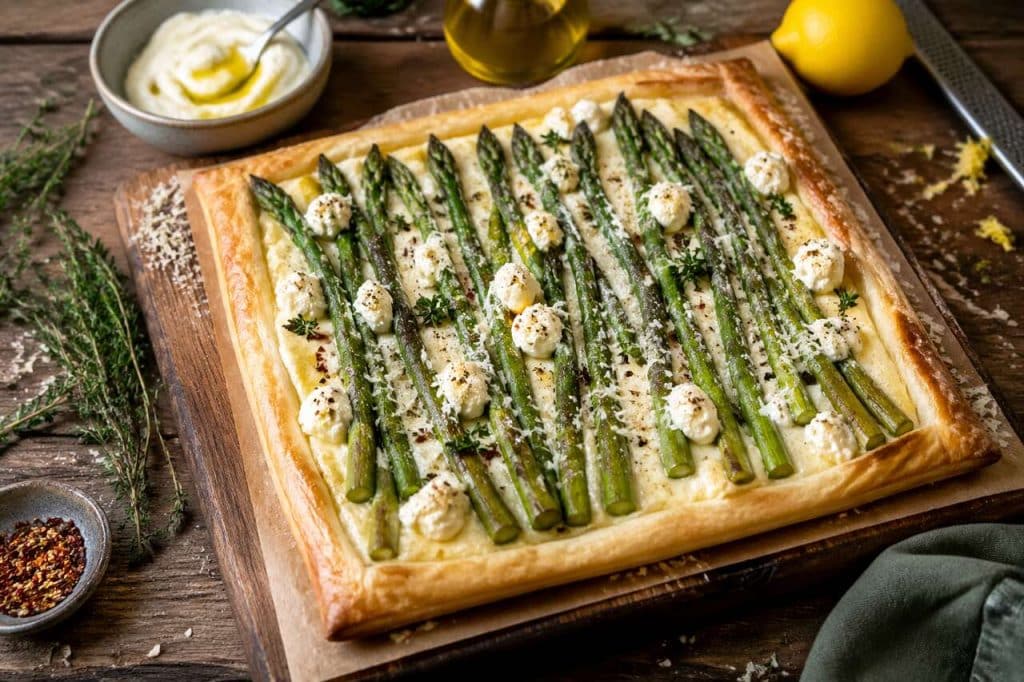 Tarte fine aux asperges, ricotta et parmesan