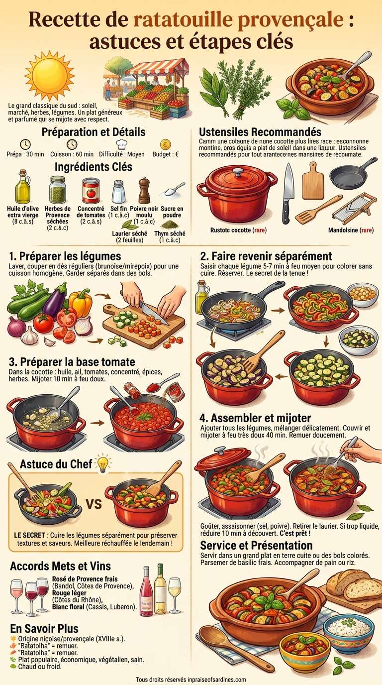 Fiche recette Recette de ratatouille proven&ccedil;ale : astuces et &eacute;tapes cl&eacute;s