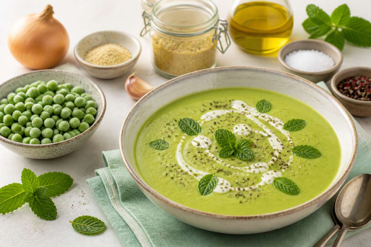 Velouté de petits pois à la menthe : recette simple et savoureuse