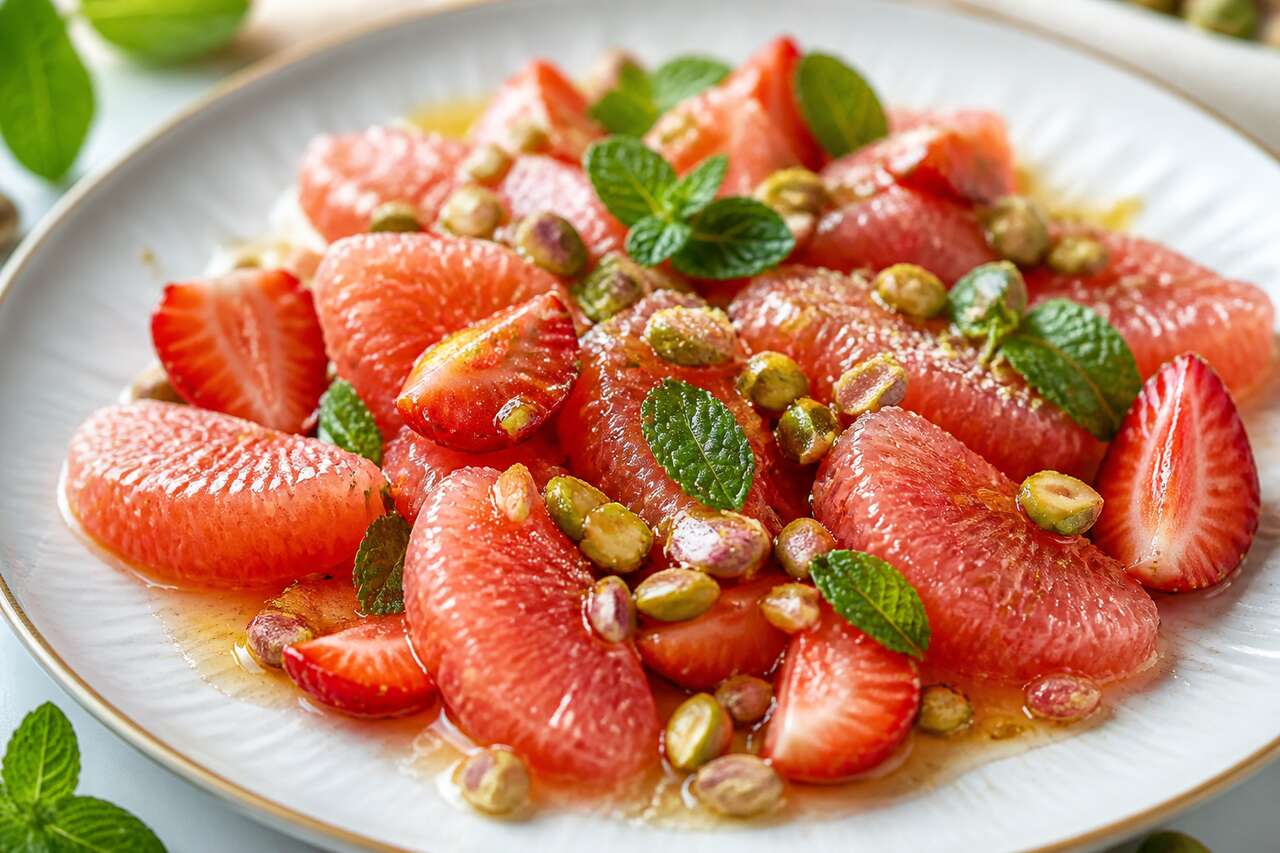 Salade de pamplemousse, fraises et pistaches : une explosion de saveurs