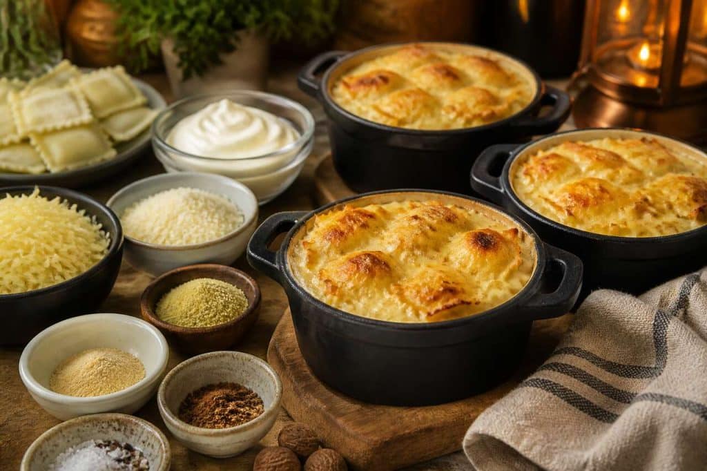 Recette de mini cocottes de ravioles gratinées