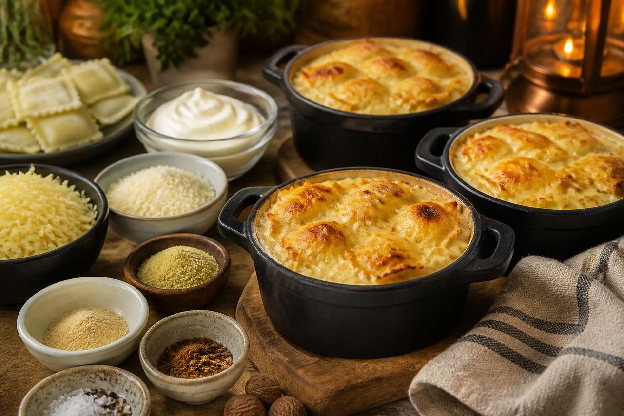 Recette de mini cocottes de ravioles gratinées