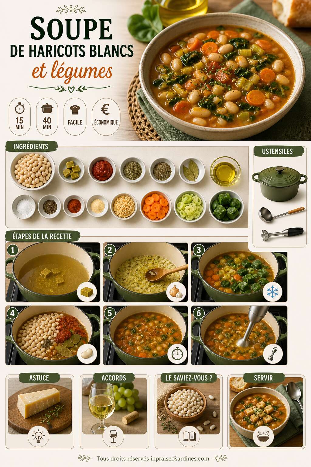 Fiche recette Soupe de haricots blancs et l&eacute;gumes : recette savoureuse