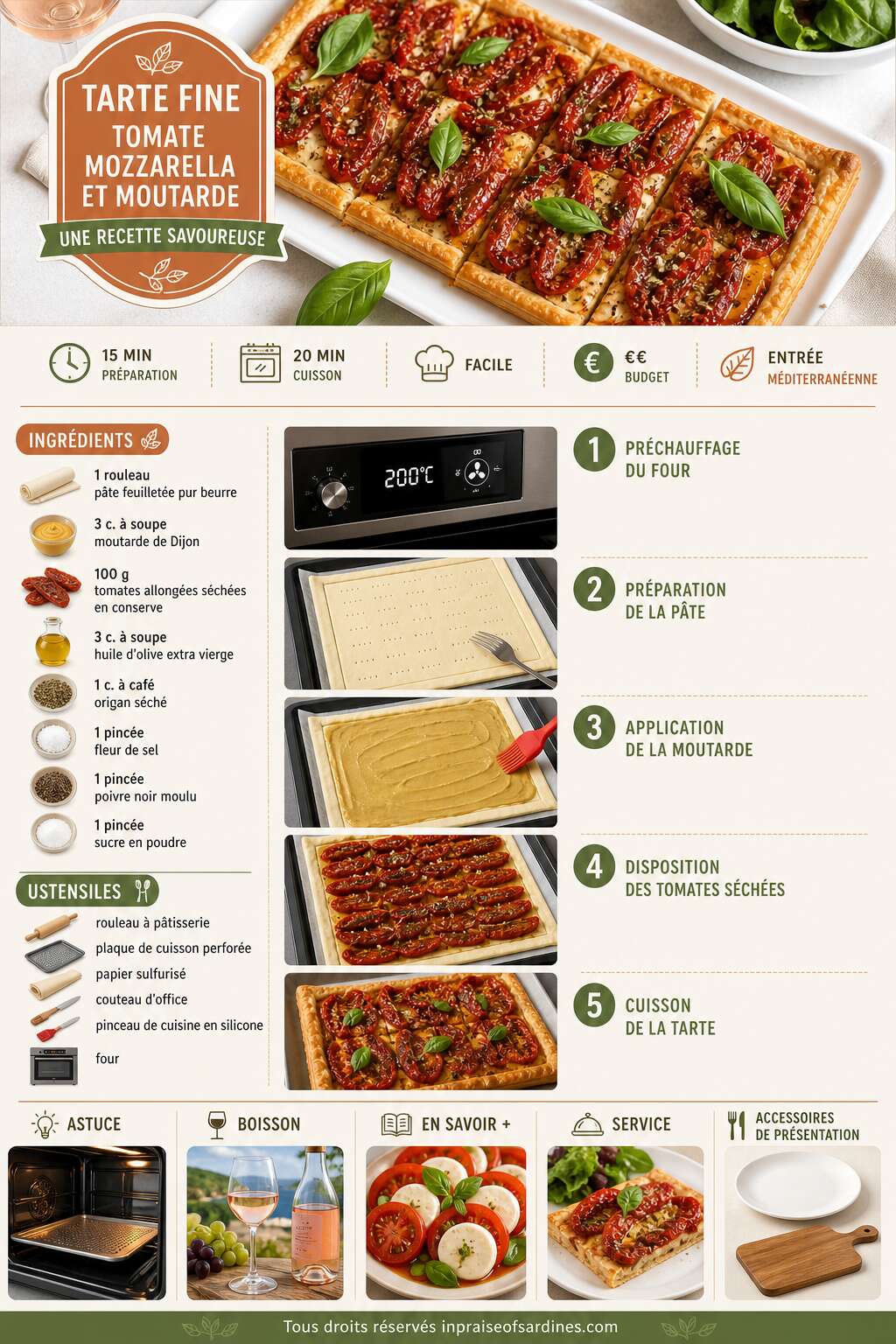 Fiche recette Tarte fine tomate mozzarella et moutarde : une recette savoureuse