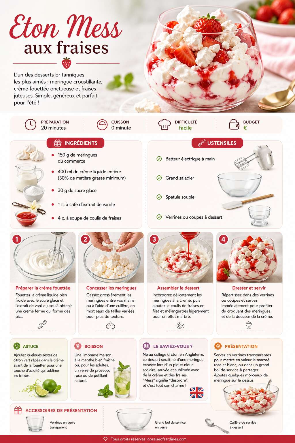 Fiche recette Recette facile d'Eton Mess aux fraises Fiche recette Recette facile d'Eton Mess aux fraises