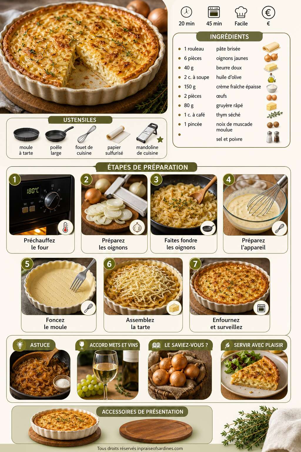 Fiche recette Tarte rustique à l'oignon : recette savoureuse et facile Fiche recette Tarte rustique à l'oignon : recette savoureuse et facile