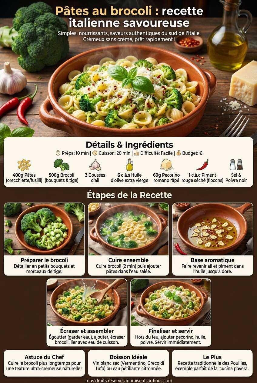 Fiche recette Pâtes au brocoli : recette italienne savoureuse Fiche recette Pâtes au brocoli : recette italienne savoureuse