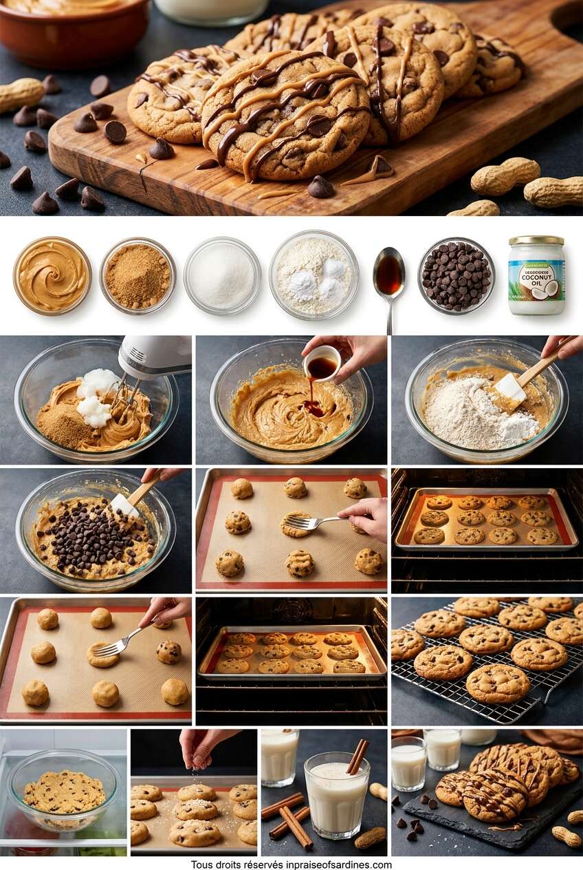 Fiche recette Biscuits au beurre de cacahu&egrave;te et chocolat : la recette gourmande