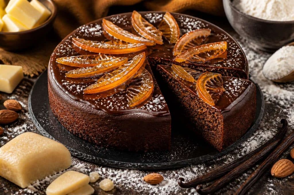 Moelleux au chocolat, purée d'amande et écorces d'orange : recette gourmande