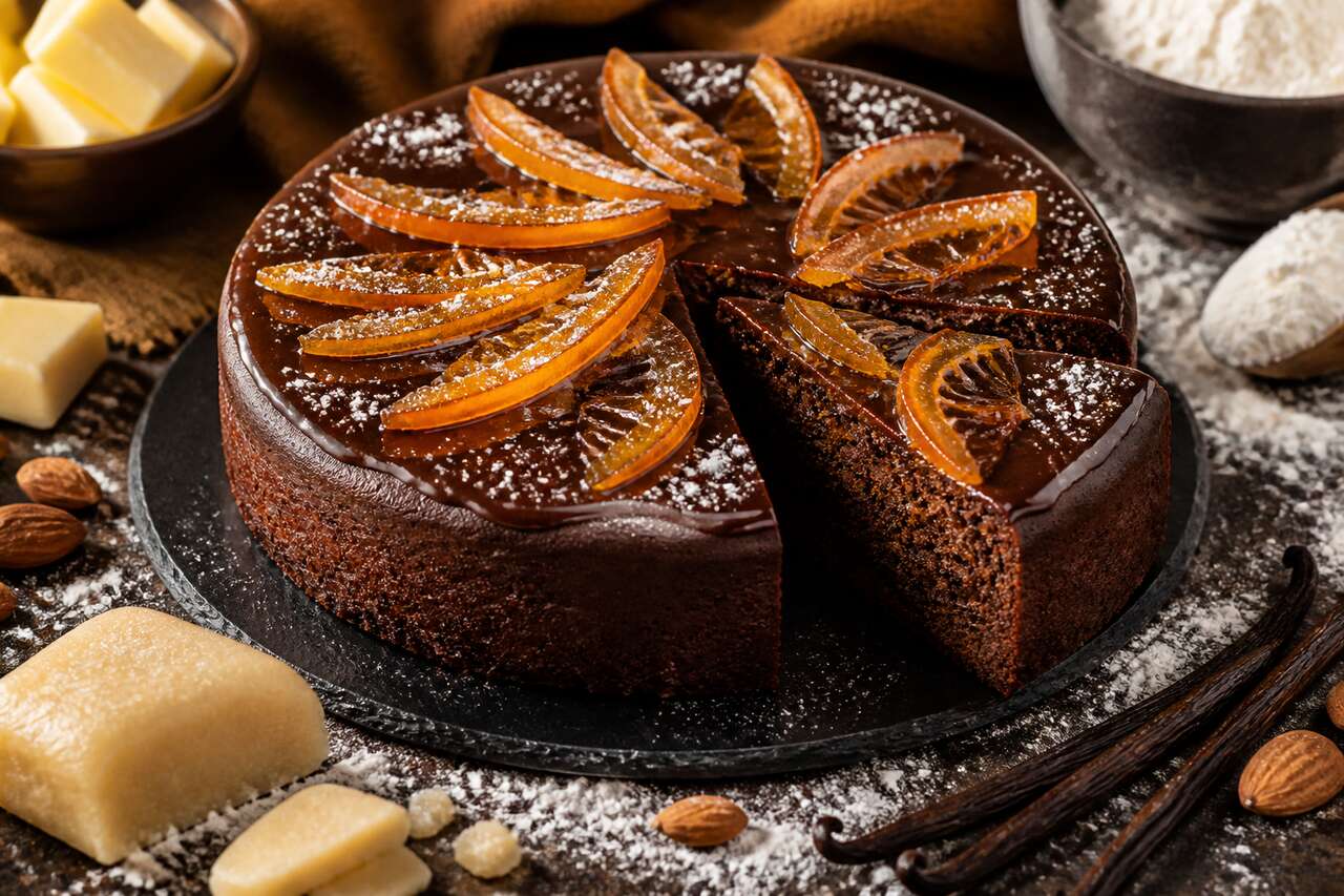Moelleux au chocolat, purée d'amande et écorces d'orange : recette gourmande
