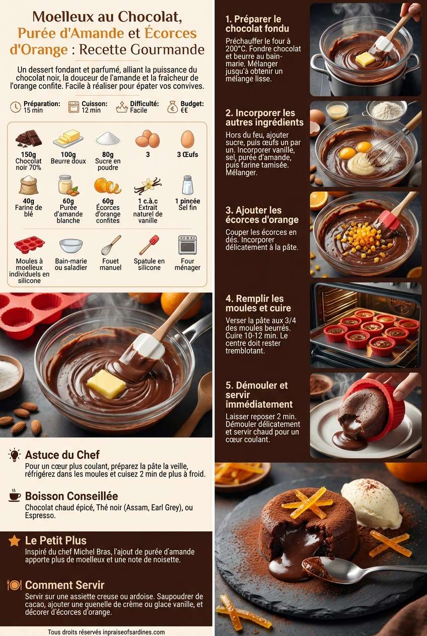 Fiche recette Moelleux au chocolat, pur&eacute;e d'amande et &eacute;corces d'orange : recette gourmande