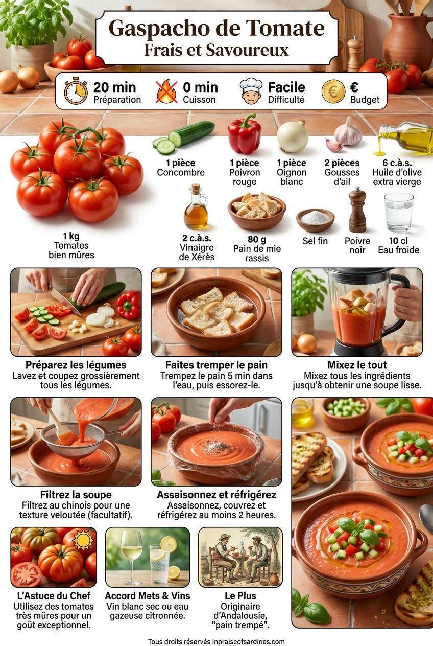 Fiche recette Recette de gaspacho de tomate frais et savoureux