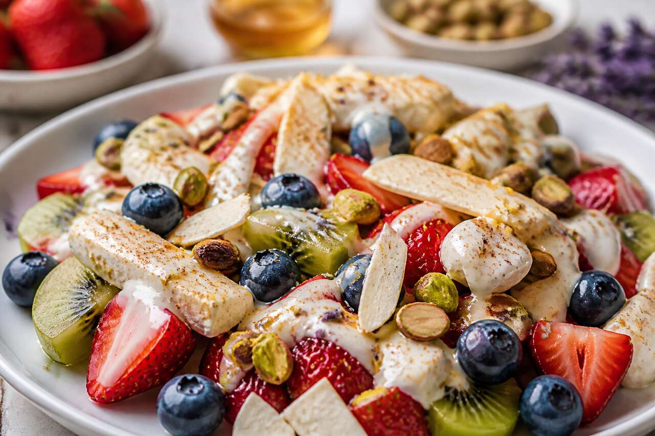 Salade de fruits d'été : recette gourmande au coulis de nougat