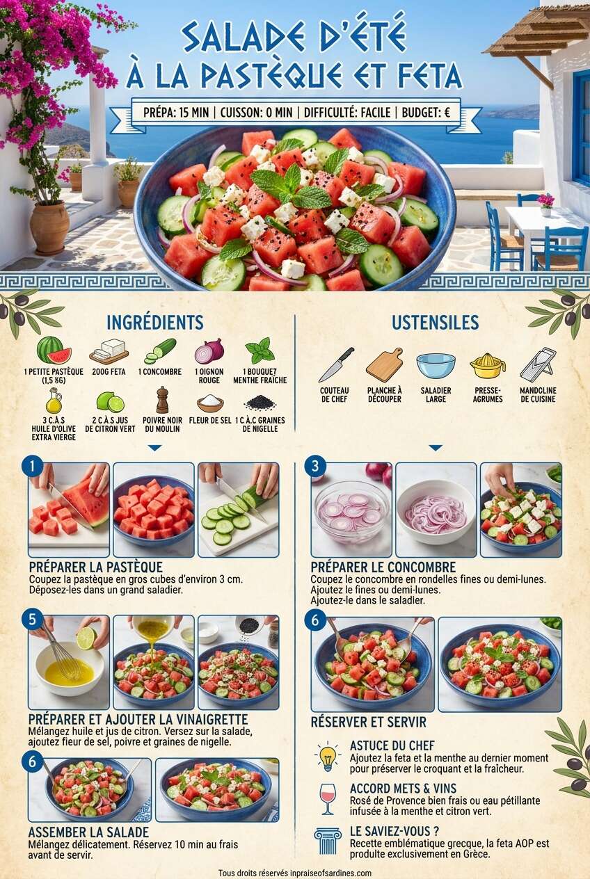 Fiche recette Salade d'été à la pastèque et feta Fiche recette Salade d'été à la pastèque et feta