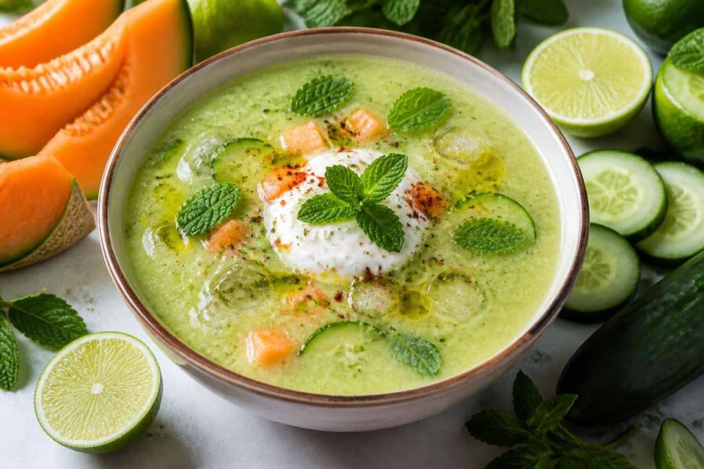 Gaspacho de melon, concombre et menthe : recette rafraîchissante