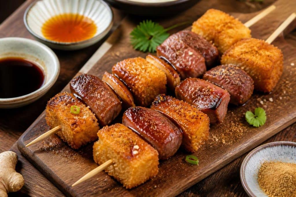 Brochettes de canard mariné et fromage pané : recette gourmande