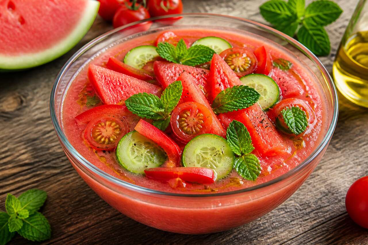 Gaspacho de pastèque, tomate et menthe : recette fraîcheur d'été