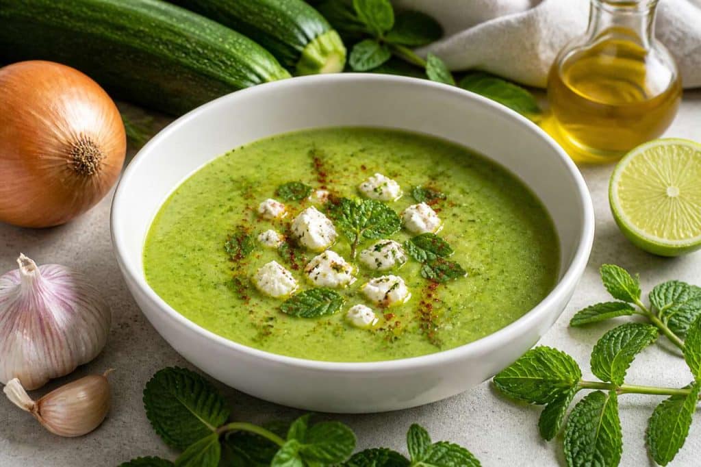 Velouté de courgette au fromage frais et menthe : recette délicieuse et rafraîchissante