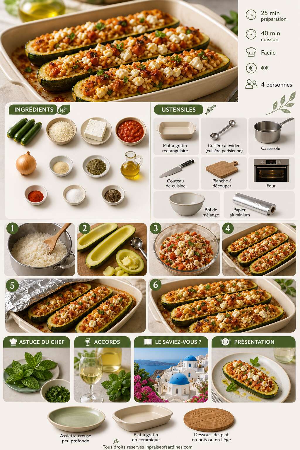 Fiche recette Courgettes farcies au riz et feta : recette au four
