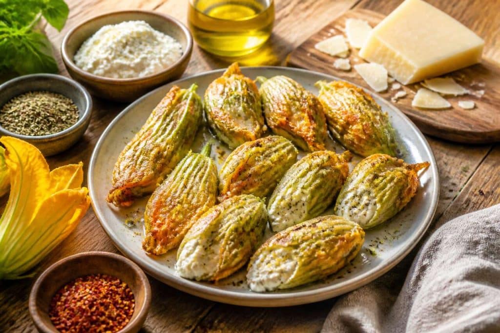 Fleurs de courgettes farcies à la ricotta au four