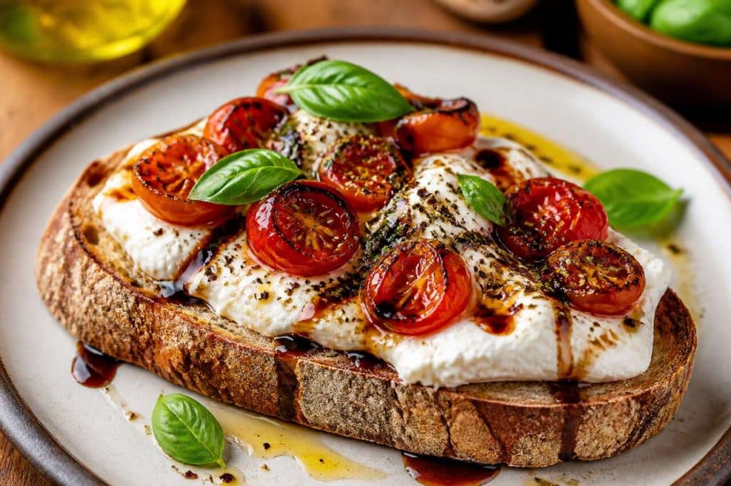 Toast de tomates rôties et burrata : recette gourmande et facile