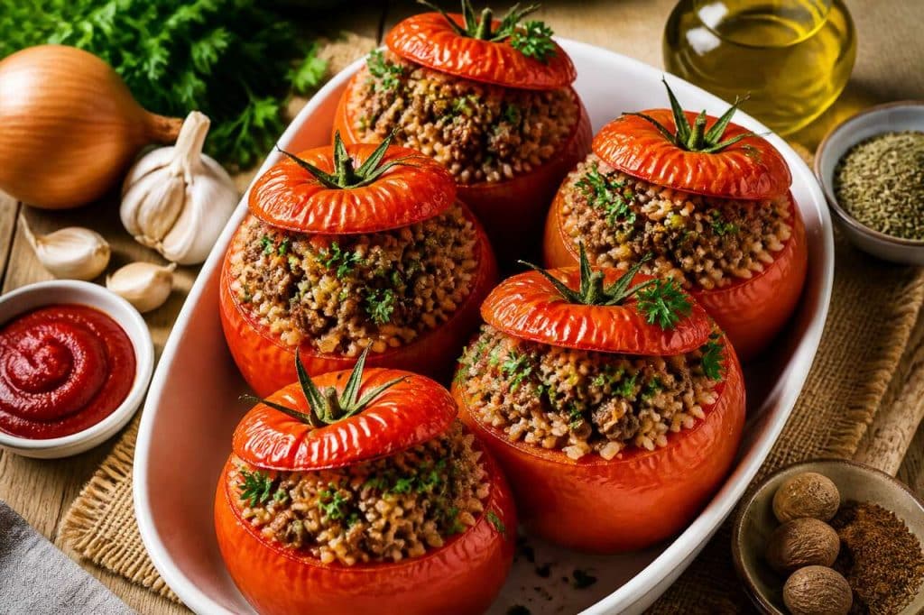 Tomates farcies au four : recette maison avec riz