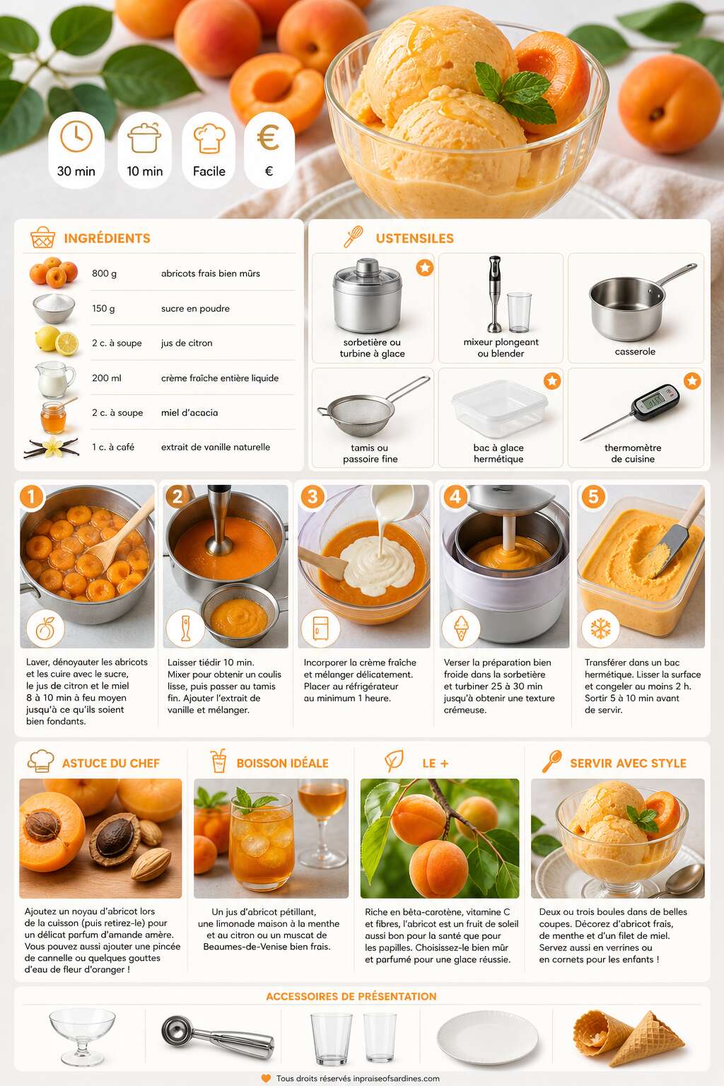 Fiche recette Recette de glace &agrave; l'abricot maison : un dessert fruit&eacute; et rafra&icirc;chissant