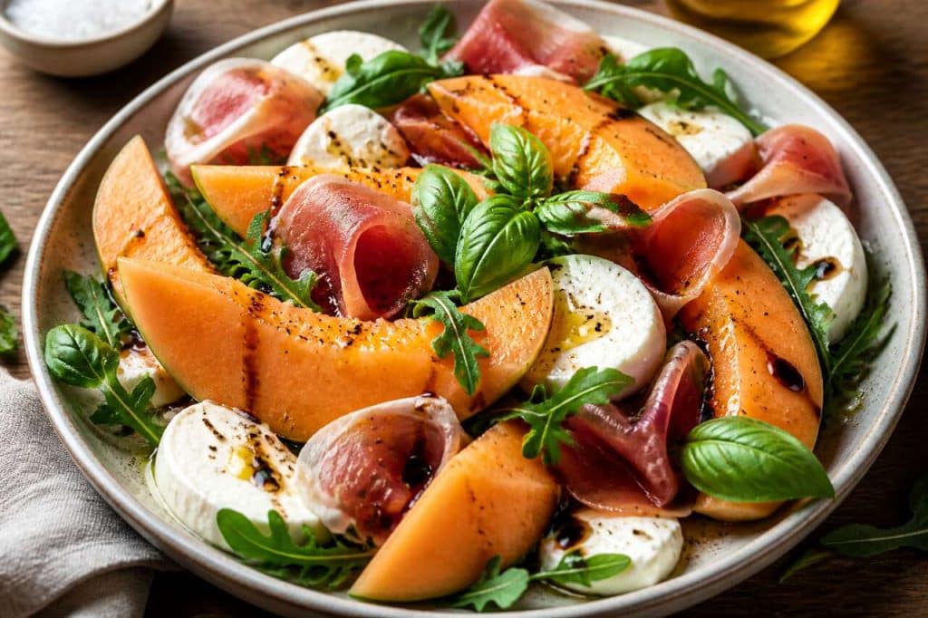 Salade de melon, mozzarella et jambon cru : une recette fraîche et savoureuse