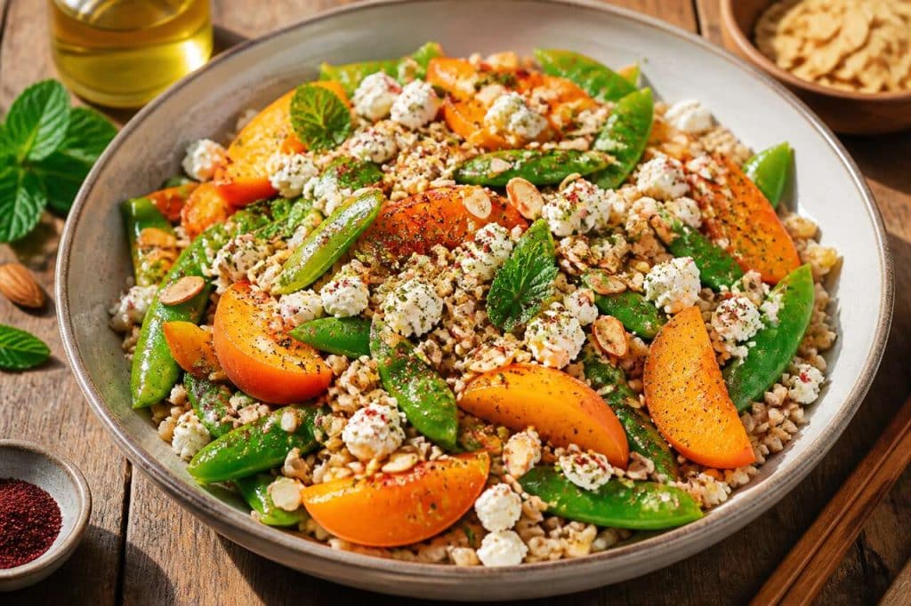 Salade de pois mange-tout, abricots et céréales : une recette fraîche et gourmande