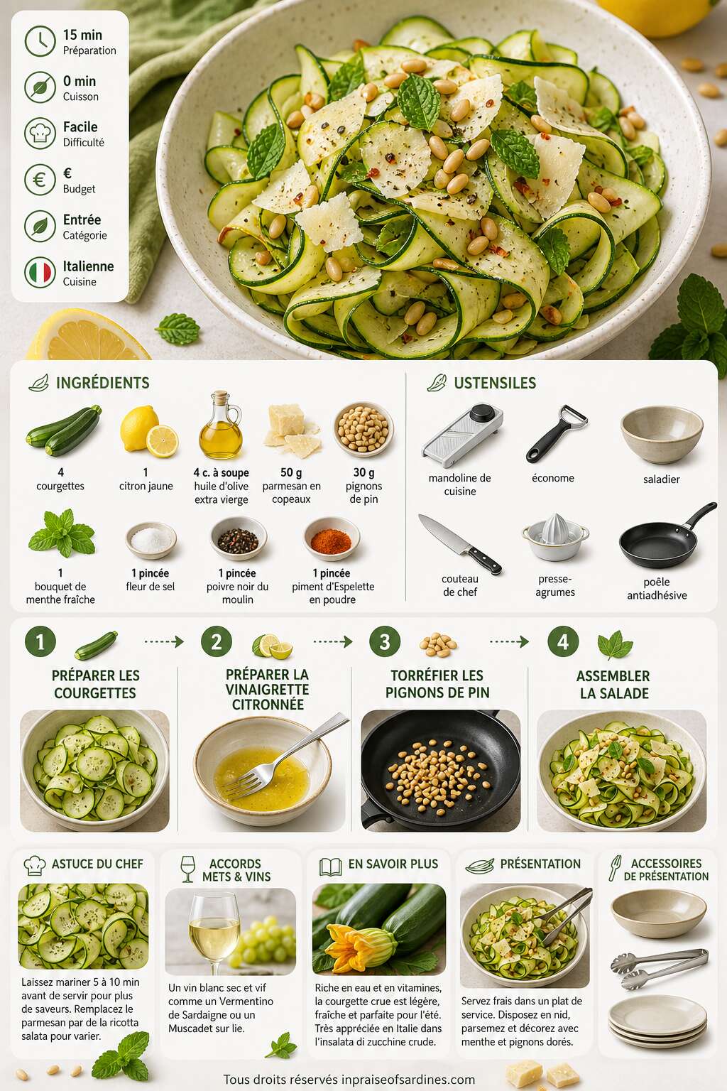 Fiche recette Salade de courgettes crues : fraîcheur et simplicité Fiche recette Salade de courgettes crues : fraîcheur et simplicité