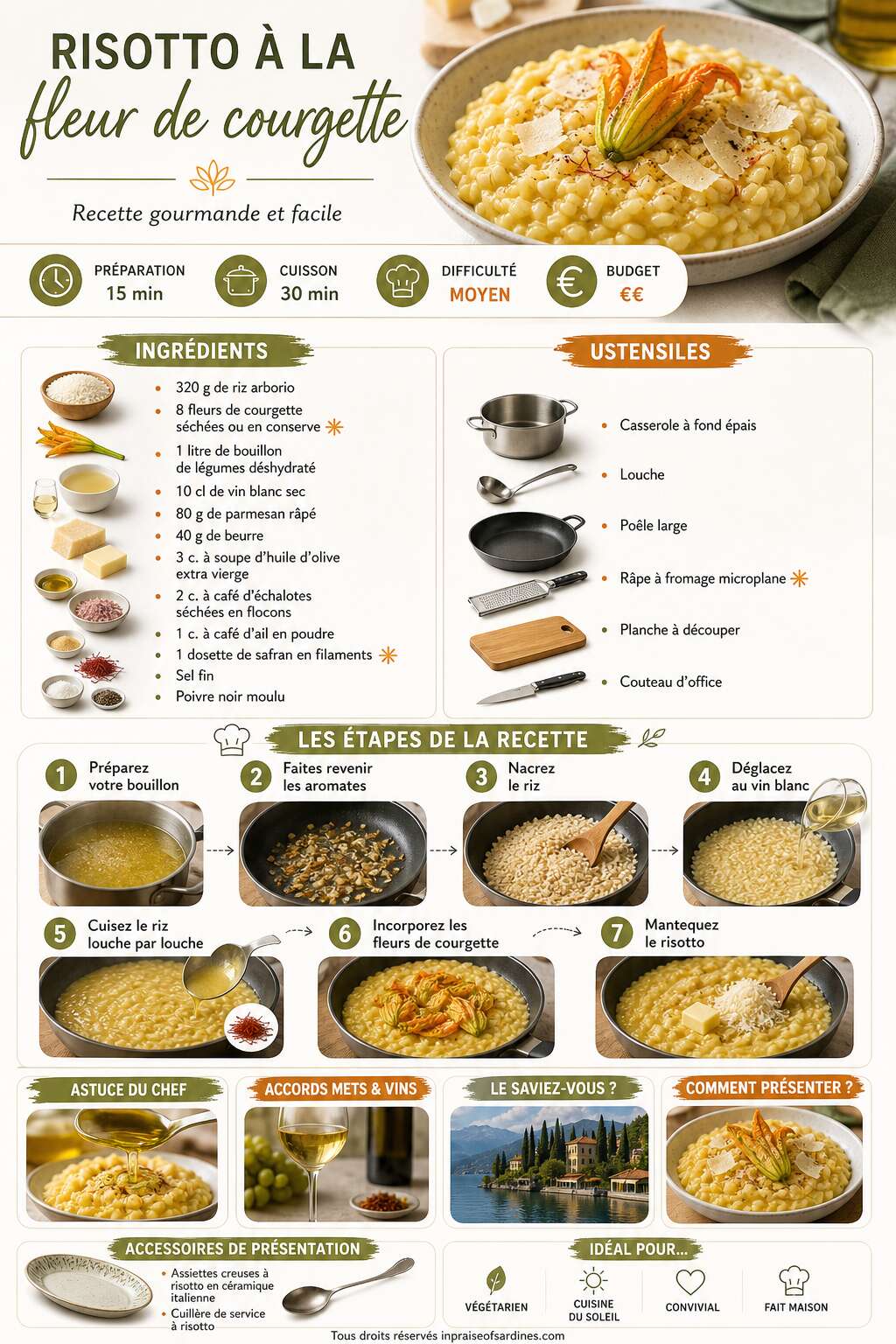 Fiche recette Risotto à la fleur de courgette : recette gourmande et facile Fiche recette Risotto à la fleur de courgette : recette gourmande et facile