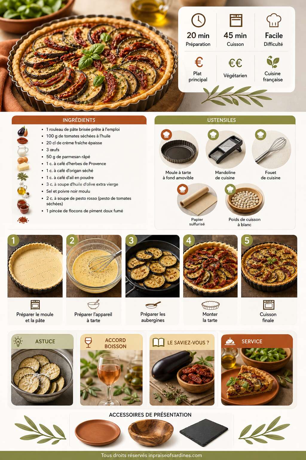 Fiche recette Tarte aubergine et tomate séchée : une recette savoureuse Fiche recette Tarte aubergine et tomate séchée : une recette savoureuse