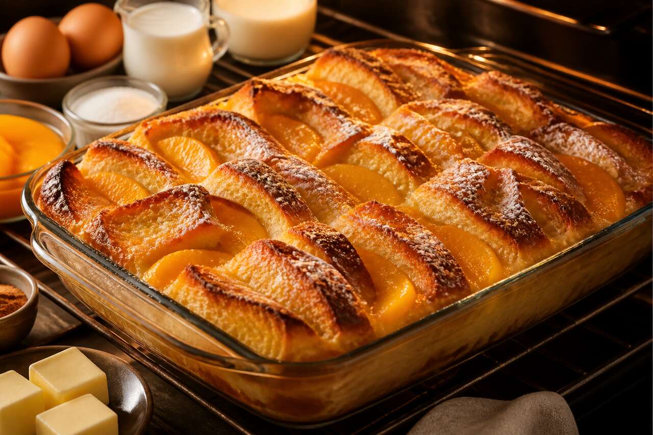 Brioche perdue au four à la pêche : recette irrésistible