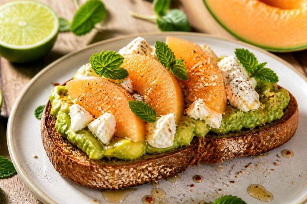 Recette de toast à l'avocat, melon et fromage frais