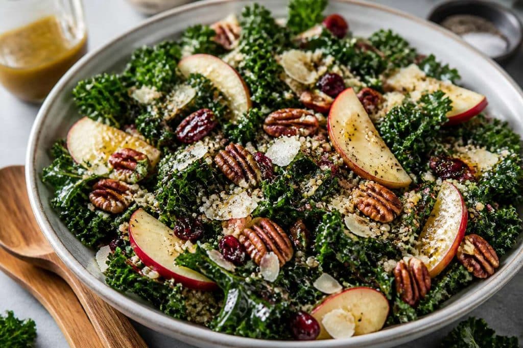 Salade chou kale, quinoa, noix de pécan et fruits : recette gourmande