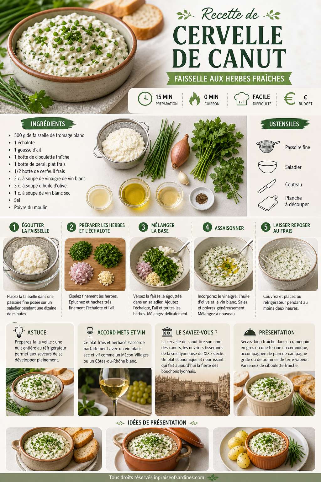 Fiche recette Recette de cervelle de canut : faisselle aux herbes fra&icirc;ches