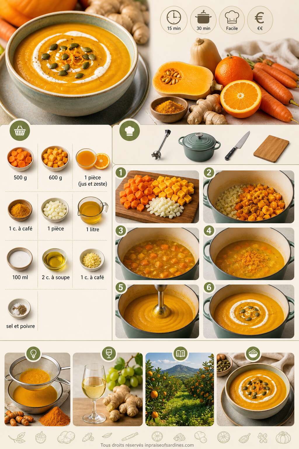 Fiche recette Soupe de carotte, butternut, curcuma et orange : recette gourmande Fiche recette Soupe de carotte, butternut, curcuma et orange : recette gourmande