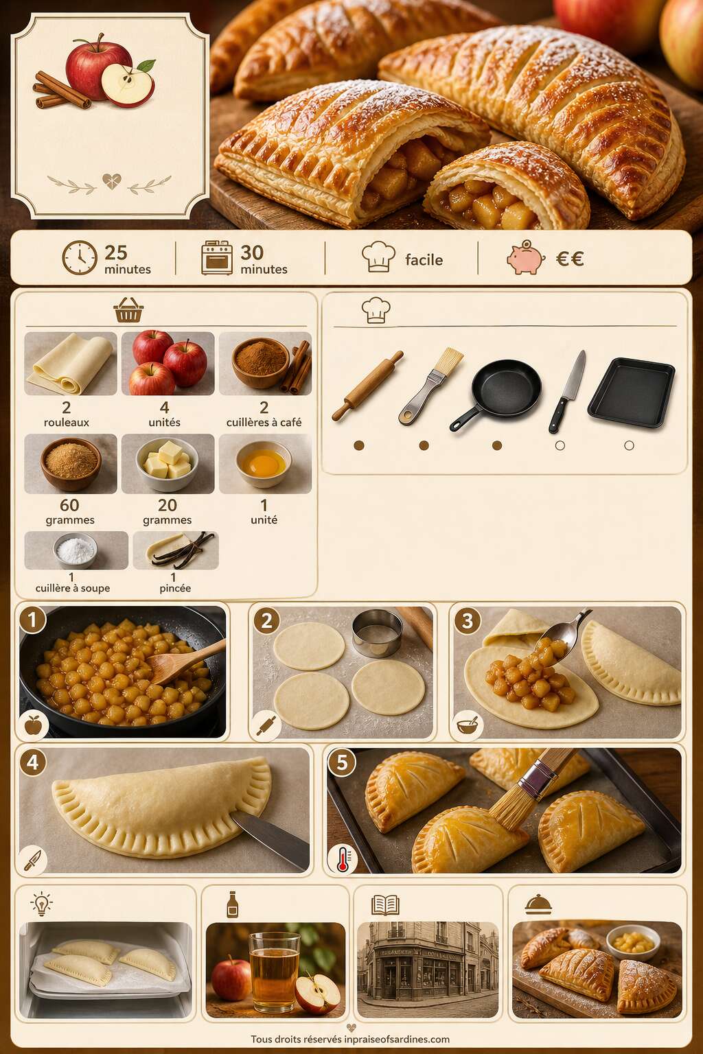 Fiche recette Chausson feuilleté pomme cannelle : recette gourmande Fiche recette Chausson feuilleté pomme cannelle : recette gourmande