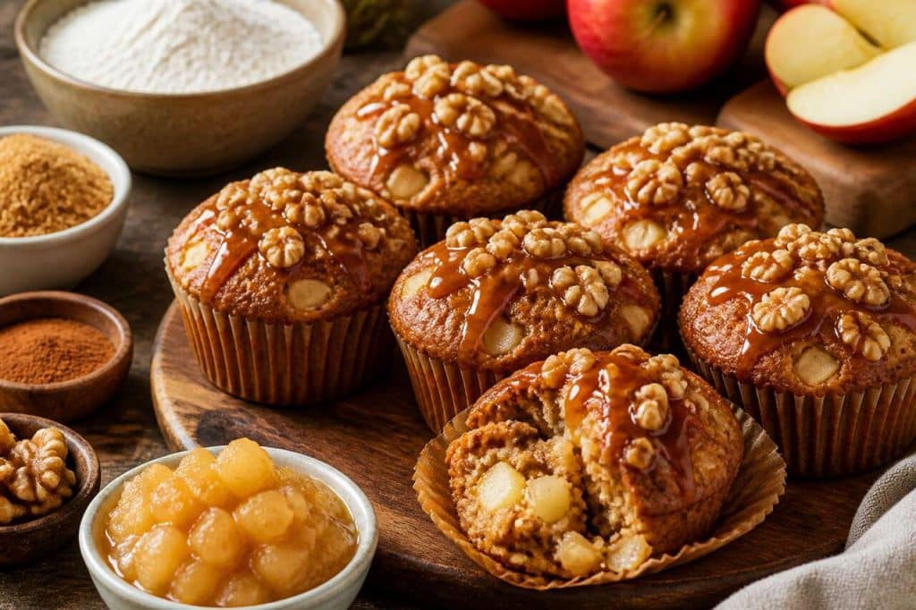 Muffins aux pommes, noix et caramel : recette gourmande