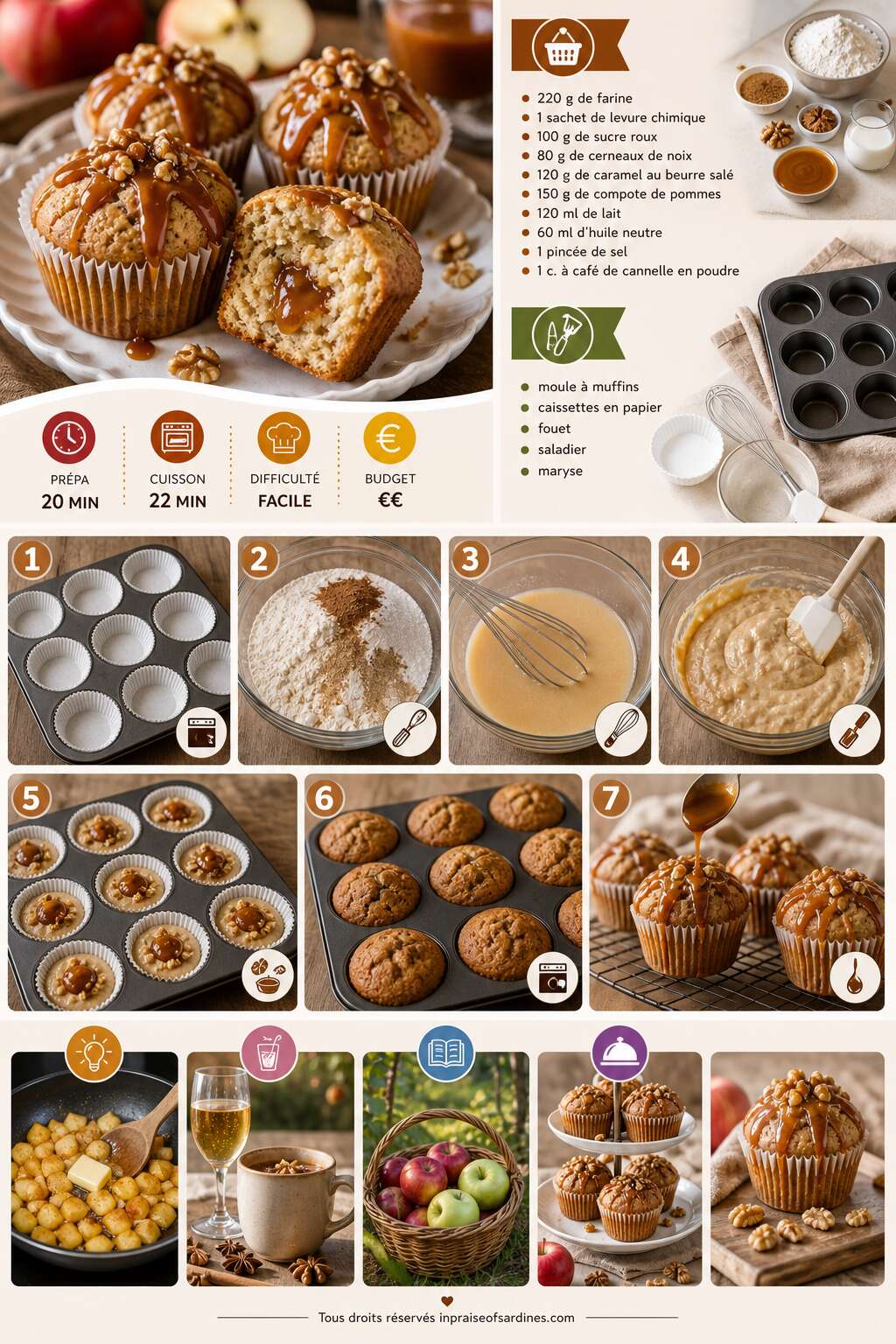Fiche recette Muffins aux pommes, noix et caramel : recette gourmande Fiche recette Muffins aux pommes, noix et caramel : recette gourmande